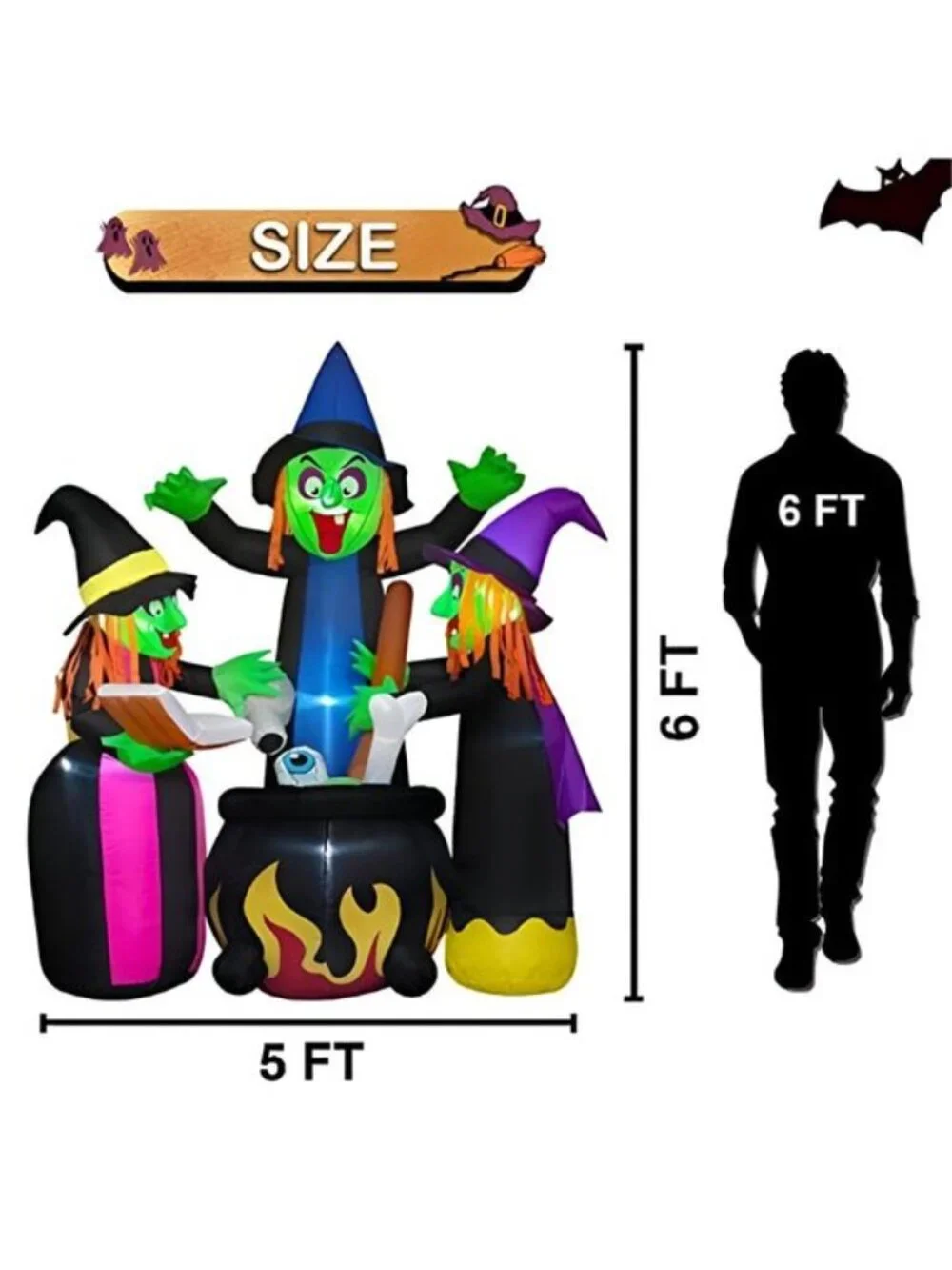 Halloween Inflatables Outdoor Decorations,6 Feet 3 Witches, LED Lights, Blow up